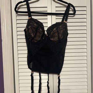 Just Peachy -  32F Black Lace Basque